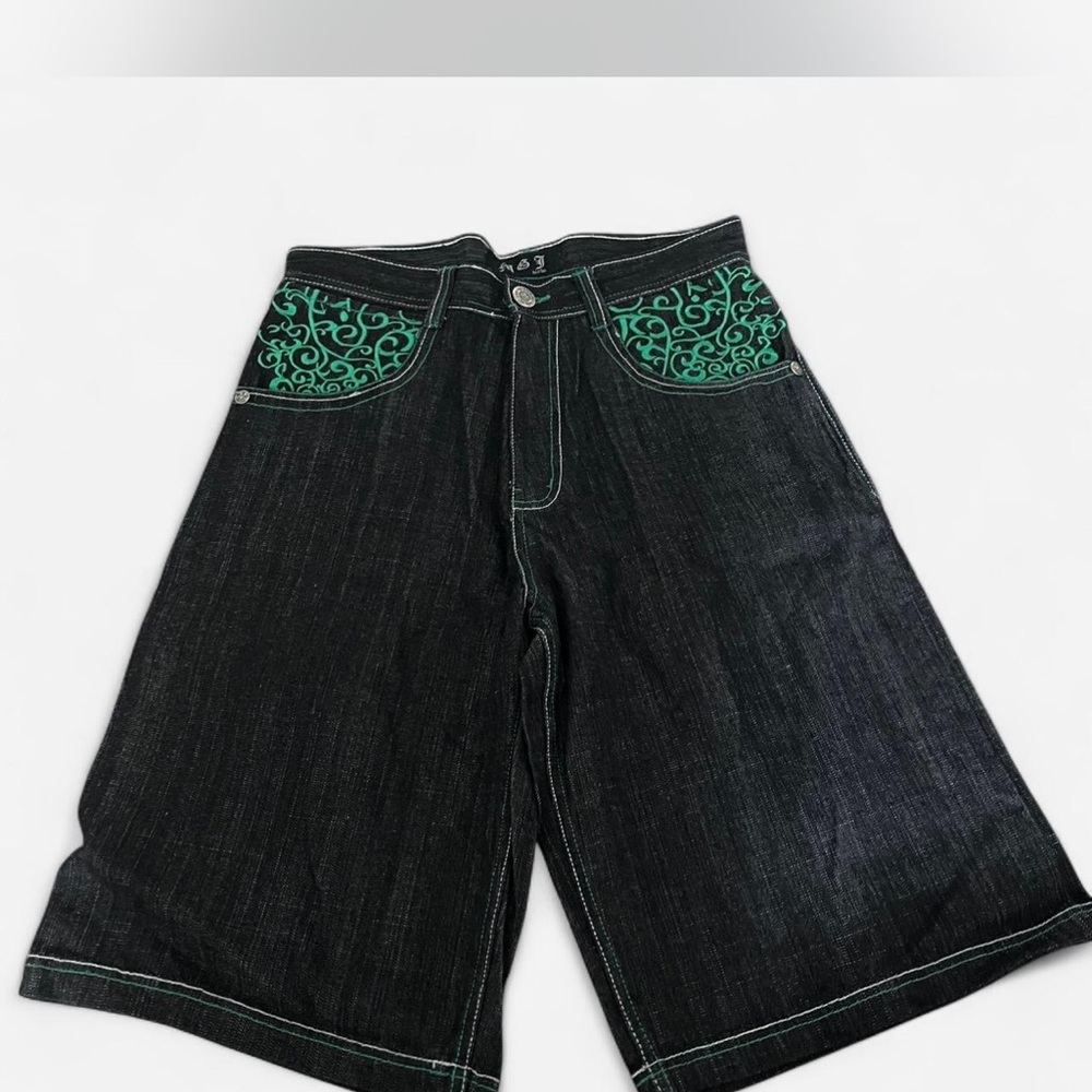 MGJ Denim Embroidered Baggy Jean Shorts - W32